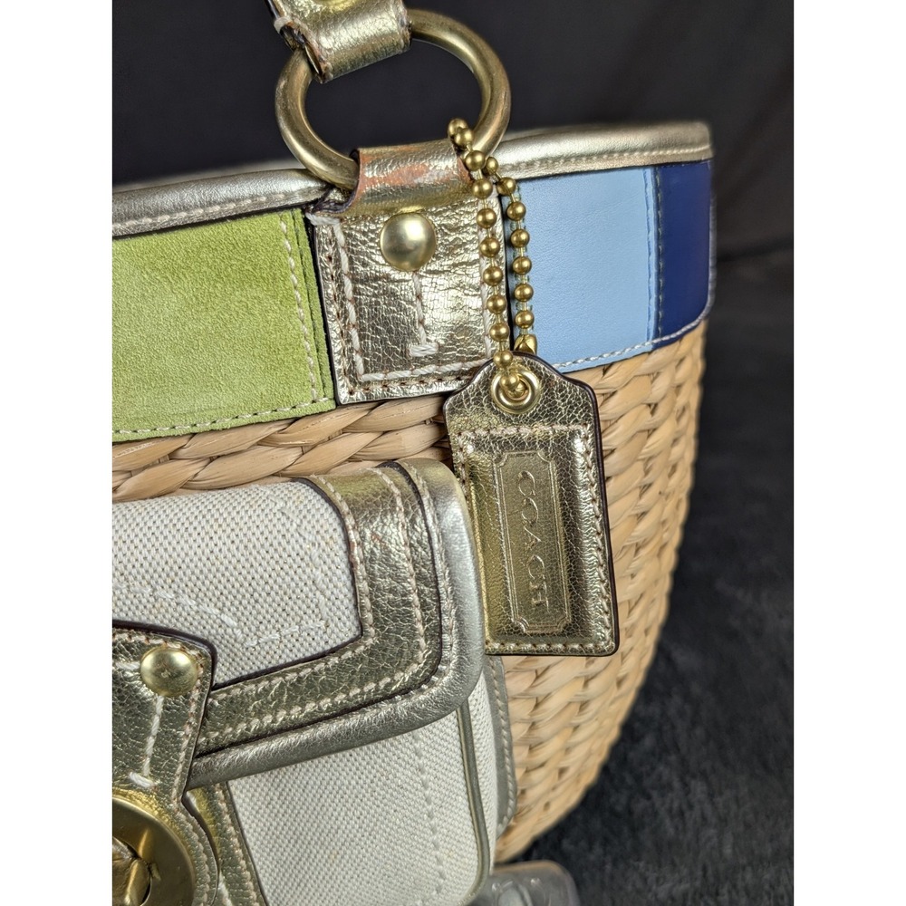 ✨ RARE Y2K Limited Edition Coach Legacy Straw Basket Bag Patchwork Beach Summer - Picture 4 of 16